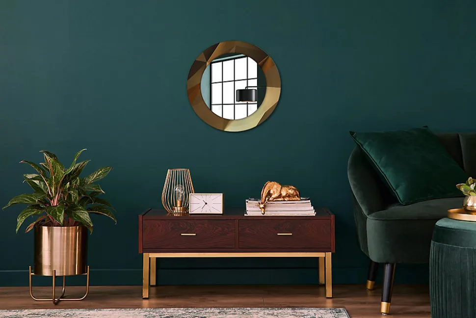 Miroir Rond Cadre Verre Trempé Motif Wallfluent fi50 cm Motif Géométrique Effet Agrandissant Style Moderne
