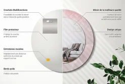 Miroir Rond Cadre Verre Trempé Motif Wallfluent fi50 cm Pierre Rose Effet Agrandissant Style Moderne