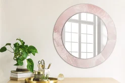 Miroir Rond Cadre Verre Trempé Motif Wallfluent fi50 cm Pierre Rose Effet Agrandissant Style Moderne