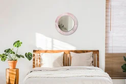 Miroir Rond Cadre Verre Trempé Motif Wallfluent fi50 cm Pierre Rose Effet Agrandissant Style Moderne