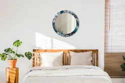 Miroir Rond Cadre Verre Trempé Motif Wallfluent fi60 cm Mer Agitée Effet Agrandissant Style Moderne