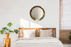Miroir Rond Cadre Verre Trempé Motif Wallfluent fi60 cm Motif Géométrique Effet Agrandissant Style Moderne