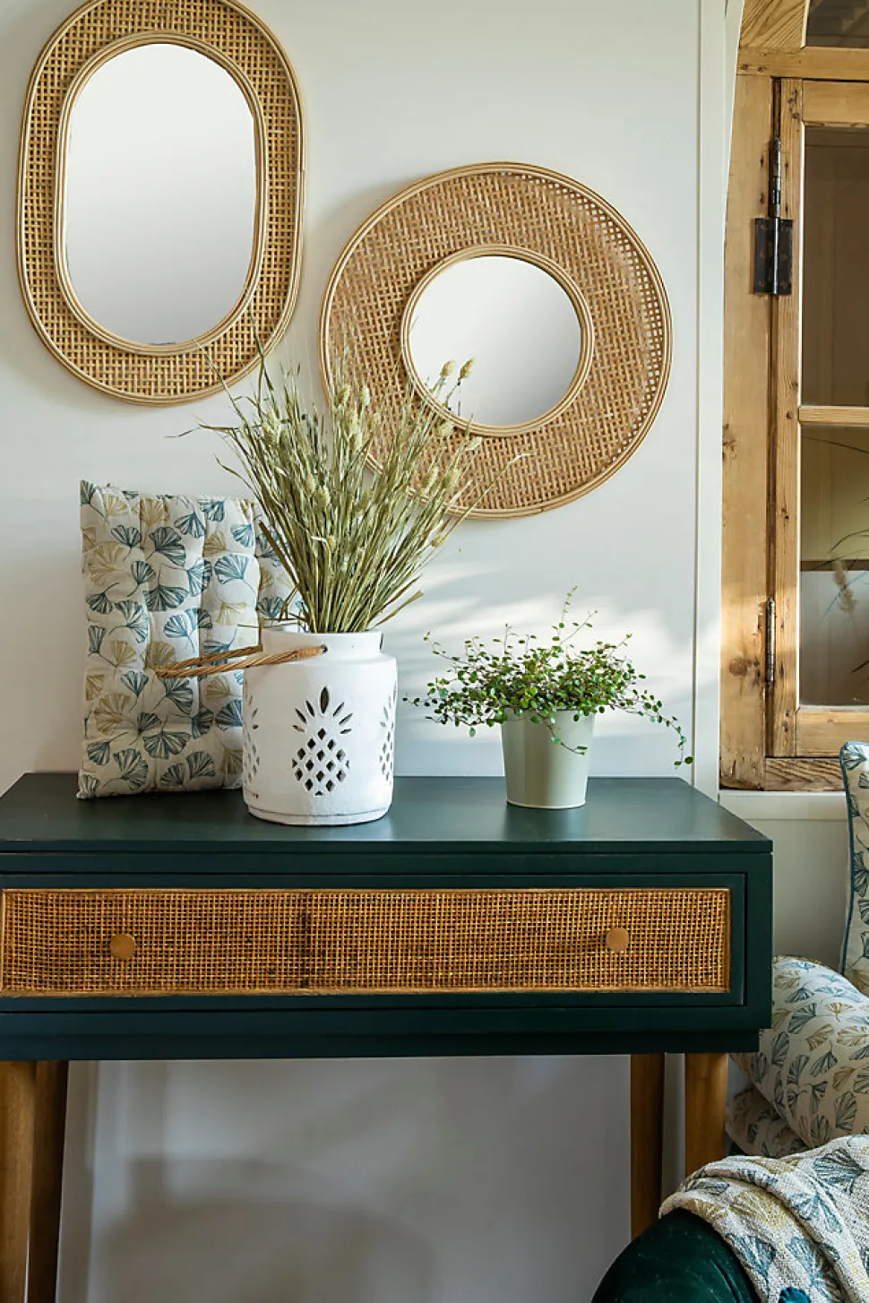 Miroir rond Canne en bambou Ø50 cm Deco & Co
