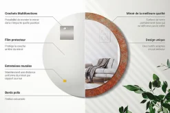 Miroir Rond Décoratif Cadre Imprimé Wallfluent fi80 cm Métal Rouillé Tendance Intemporelle Chambre Salon