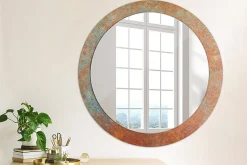 Miroir Rond Décoratif Cadre Imprimé Wallfluent fi80 cm Métal Rouillé Tendance Intemporelle Chambre Salon