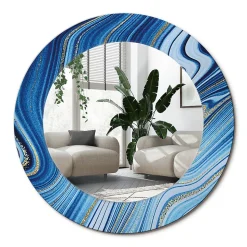 Miroir Rond Décoratif Cadre Imprimé Wallfluent fi50 cm Rivière De Marbre Tendance Intemporelle Chambre Salon