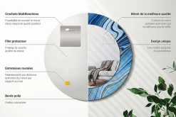 Miroir Rond Décoratif Cadre Imprimé Wallfluent fi50 cm Rivière De Marbre Tendance Intemporelle Chambre Salon