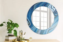 Miroir Rond Décoratif Cadre Imprimé Wallfluent fi50 cm Rivière De Marbre Tendance Intemporelle Chambre Salon