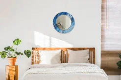 Miroir Rond Décoratif Cadre Imprimé Wallfluent fi50 cm Rivière De Marbre Tendance Intemporelle Chambre Salon