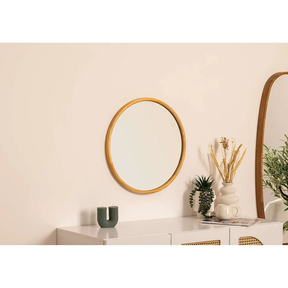 Miroir rond en bois - Diam 55 cm - Marron