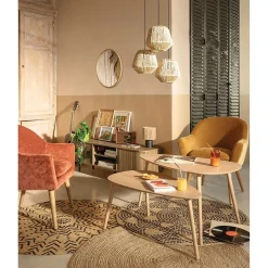 Miroir rond en bois - Diam 55 cm - Marron