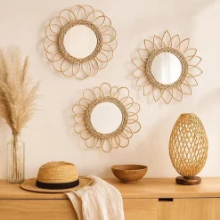 Miroir rond en rotin 30cm, Mahé