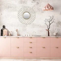 Miroir rond fleur métal doré Ø 50 cm