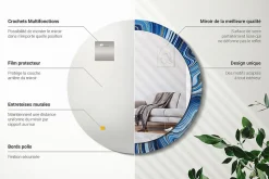 Miroir Rond Grand Cadre Imprimé Wallfluent fi90 cm Rivière De Marbre Tendance Intemporelle Chambre Salon