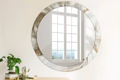 Miroir Rond Grand Cadre Imprimé Wallfluent fi90 cm Marbre Clair Tendance Intemporelle Chambre Salon