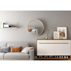 Miroir rond RIO 80 cm Finition chene vieilli MDF décor bois Design naturel et tendance