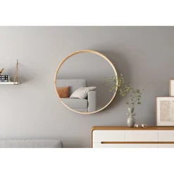 Miroir rond RIO 80 cm Finition chene vieilli MDF décor bois Design naturel et tendance