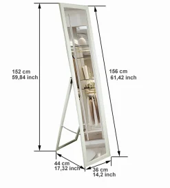 Miroir sur pied BD art pour dressing style scandinave 155x35,8 cm blanc 1 pc