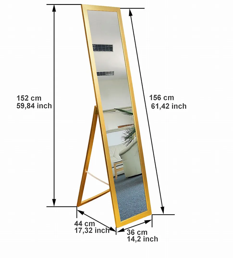 Miroir sur pied BD Art pour dressing style scandinave 155x35,8 cm couleur doré 1 pièce