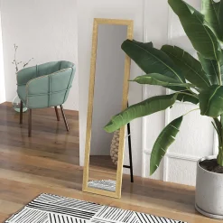 Miroir sur pied et mural rectangulaire dim. 37L x 40l x 157H cm piètement métal noir aspect chêne clair