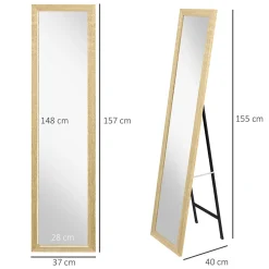 Miroir sur pied et mural rectangulaire dim. 37L x 40l x 157H cm piètement métal noir aspect chêne clair