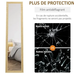 Miroir sur pied et mural rectangulaire dim. 37L x 40l x 157H cm piètement métal noir aspect chêne clair