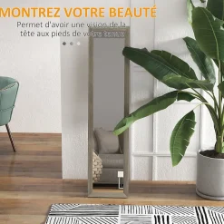 Miroir sur pied et mural rectangulaire dim. 37L x 40l x 157H cm aspect bois gris