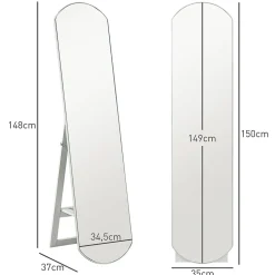 Miroir sur pied ou mural 150 cm avec étagère de rangement, grand miroir arqué pour chambre, entrée ou couloir, blanc