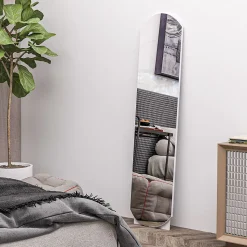 Miroir sur pied ou mural 150 cm avec étagère de rangement, grand miroir arqué pour chambre, entrée ou couloir, blanc