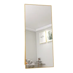 Miroir sur Pied 180x80 cm, Cadre Aluminium Doré, Miroir Mural Moderne à Poser ou Suspendre