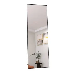 Miroir sur Pied 150x40 cm, Cadre Aluminium Noir, Miroir Mural Moderne à Poser ou Suspendre