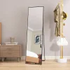Miroir sur Pied 140x40 cm, Cadre Aluminium Noir, Miroir Mural Moderne à Poser ou Suspendre
