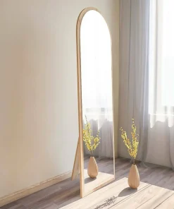 Miroir Zaniah, Verre miroité, Objet d'ameublement mural, Décoration avec miroir, 50x2h160 cm, Chêne