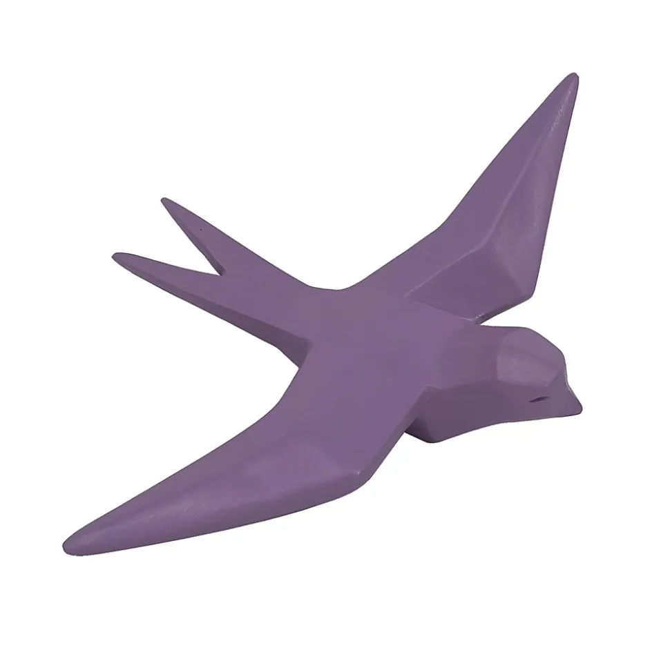 Oiseau fixation murale en résine origami violet lilas H.15cm Ornami