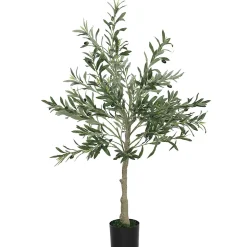 Olivier artificiel H.120 cm - grand réalisme - 450 feuilles en soie, 20 olives - mousse effet lichen pot inclus