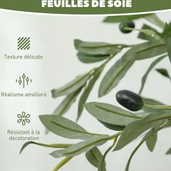Olivier artificiel H.120 cm - grand réalisme - 450 feuilles en soie, 20 olives - mousse effet lichen pot inclus