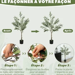 Olivier artificiel H.120 cm - grand réalisme - 450 feuilles en soie, 20 olives - mousse effet lichen pot inclus