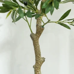 Olivier artificiel H.120 cm - grand réalisme - 450 feuilles en soie, 20 olives - mousse effet lichen pot inclus