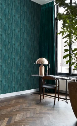 Origin Wallcoverings papier peint feuilles bleu canard - 53 cm x 10.05 m - 347368