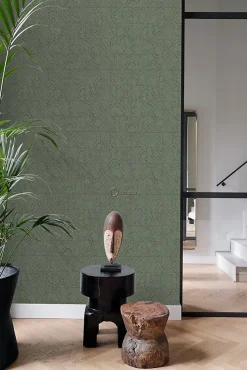 Origin Wallcoverings papier peint motif de carrellages avec imitation peau de serpent vert grisé - 53 cm x 10.05 m - 347787