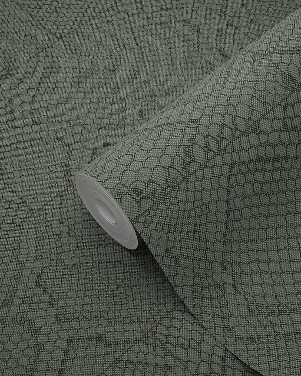 Origin Wallcoverings papier peint motif de carrellages avec imitation peau de serpent vert grisé - 53 cm x 10.05 m - 347787