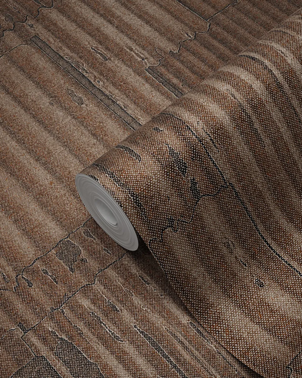 Origin Wallcoverings papier peint tôles ondulées en métal industrielles 3D brun rouille - 53 cm x 10.05 m - 347616