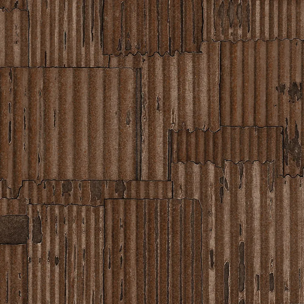 Origin Wallcoverings papier peint tôles ondulées en métal industrielles 3D brun rouille - 53 cm x 10.05 m - 347616