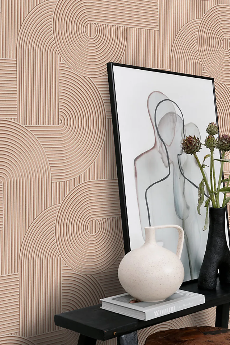 Origin Wallcoverings papier peint graphique 3D rose terracotta - 53 cm x 10.05 m - 348017