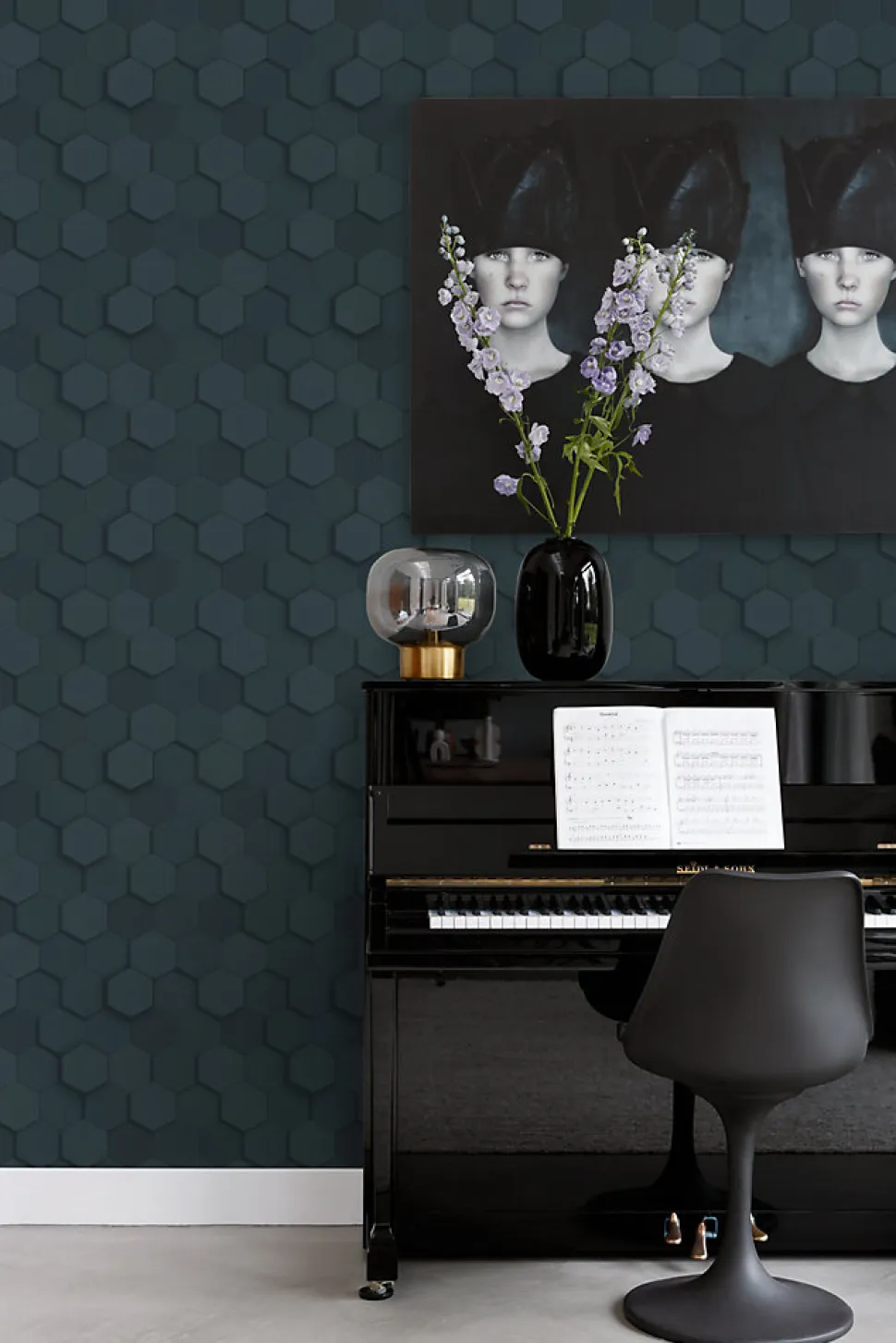 Origin Wallcoverings papier peint hexagone 3d bleu foncé - 53 cm x 10.05 m - 347853