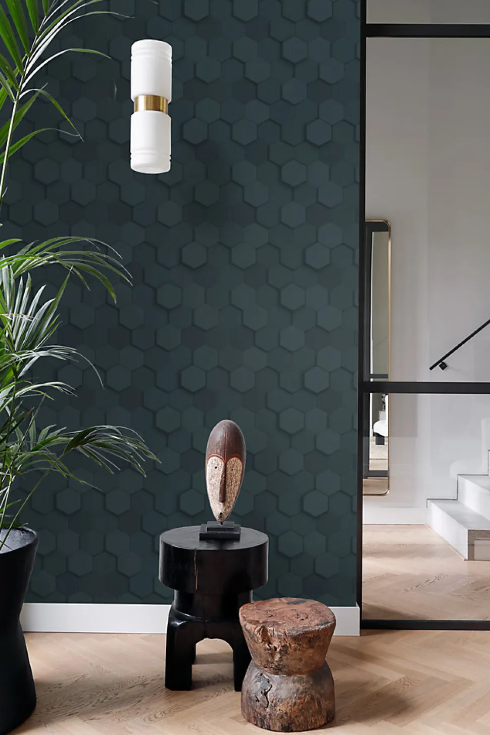Origin Wallcoverings papier peint hexagone 3d bleu foncé - 53 cm x 10.05 m - 347853