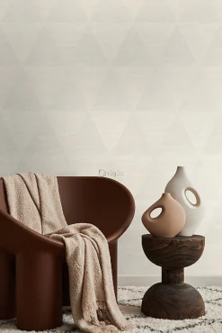 Origin Wallcoverings papier peint triangles métalliques vieillis, altérés et touchés blanc d'ivoire - 53 cm x 10.05 m - 337256