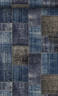 Origin Wallcoverings papier peint motif kilim taupe et bleu - 53 cm x 10.05 m - 347466