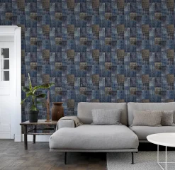 Origin Wallcoverings papier peint motif kilim taupe et bleu - 53 cm x 10.05 m - 347466
