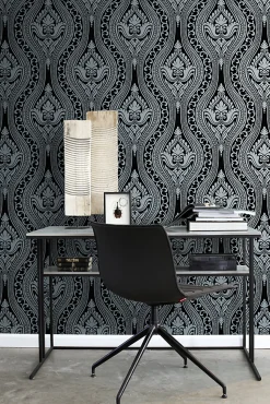 Origin Wallcoverings papier peint à dessin baroque en velours noir - 53 cm x 10.05 m - 346602